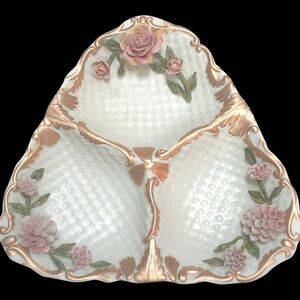 Vintage Italy Capodimonte Style Bisque Divided Tray Platter